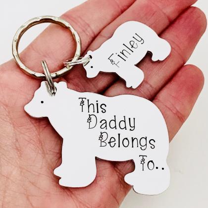 This Daddy Belongs To Keyring, Hand Stamped Daddy..