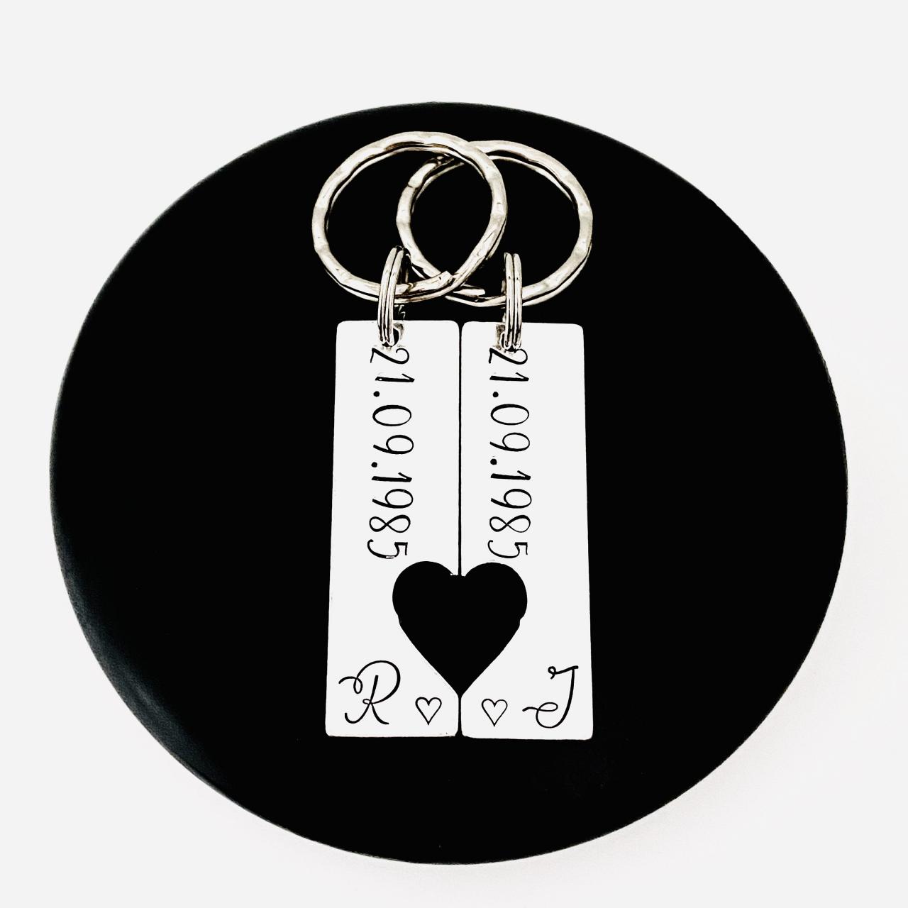 Couples Keyrings, Personalised Wedding Gift, Anniversary Present, Valentines Gift, Special Date, His And Her Keychain, Husband And Wife Gift