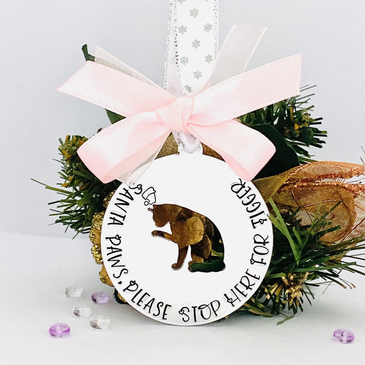 Personalised Cat Bauble, Santa Paws Stop Here, Christmas Cat Decoration, Cat Ornament, Custom Decoration, Gift For Cat, Mum, Pet Lover Gift