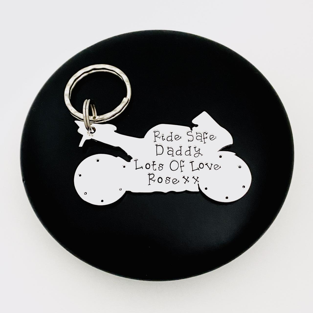 Ride Safe Daddy Keychain Keyring, Personalised Motorbike Motorcyclist Gift, Fathers Day Gift, Gift For Daddy. Gift Off The Kids, Biker Lover