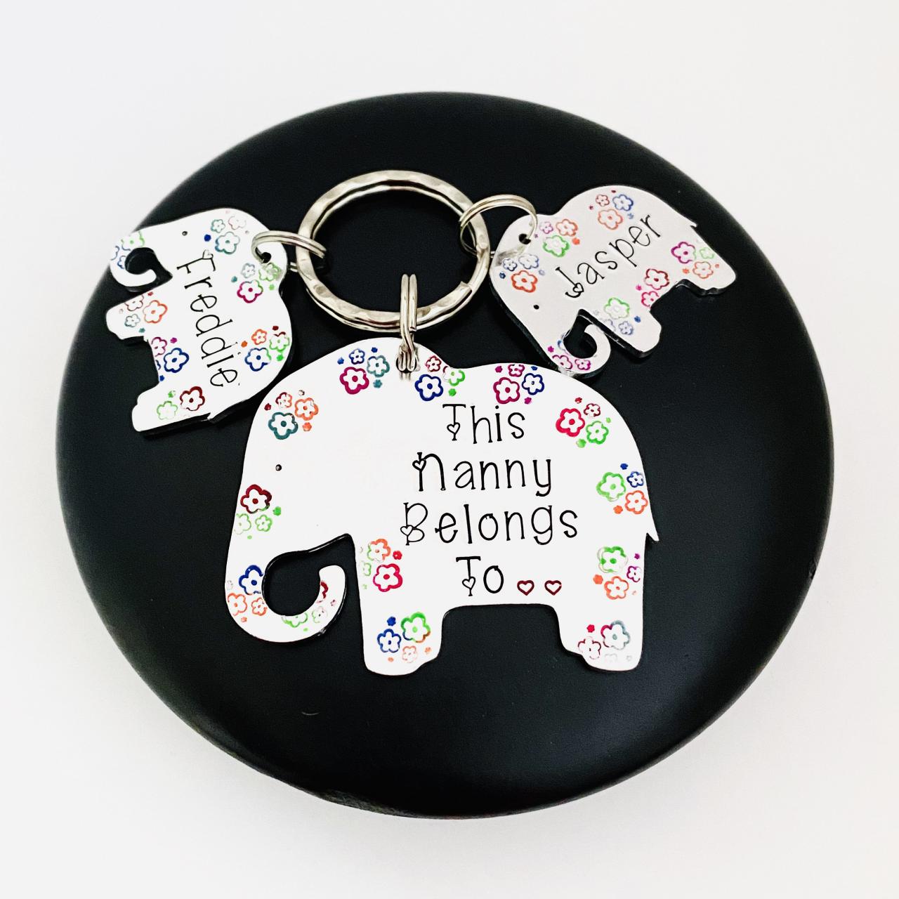 This Nanny Belongs To Keyring, Personalised Gift For Nanny, Hand Stamped Gift For Nana, Family Tree, Personalized Grandparent Gift, Elephant..