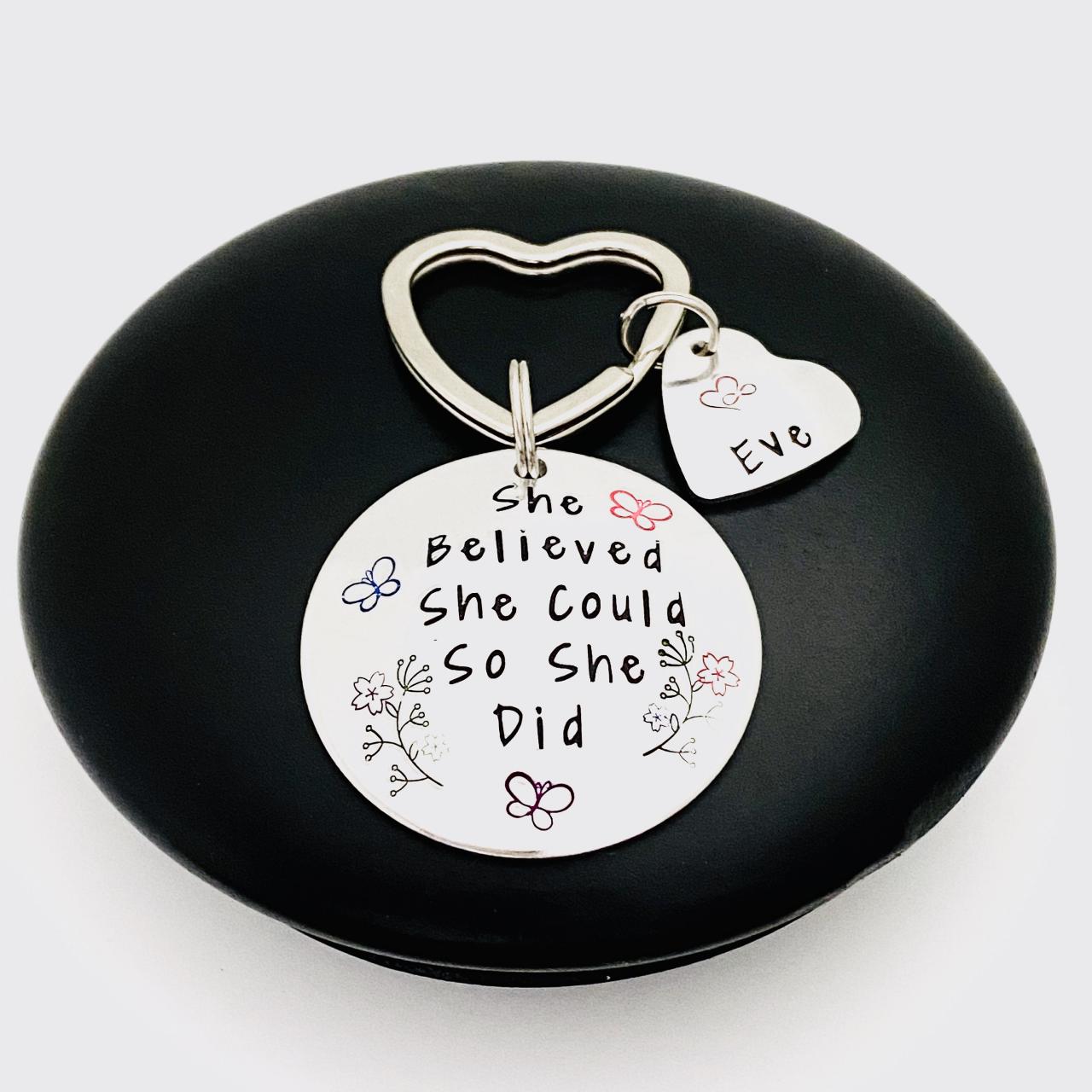 She Believed She Could So She Did Keyring Keychain, Personalised Motivational Keyring, Friendship Gift, Graduation Gift, Gift For Daughter..