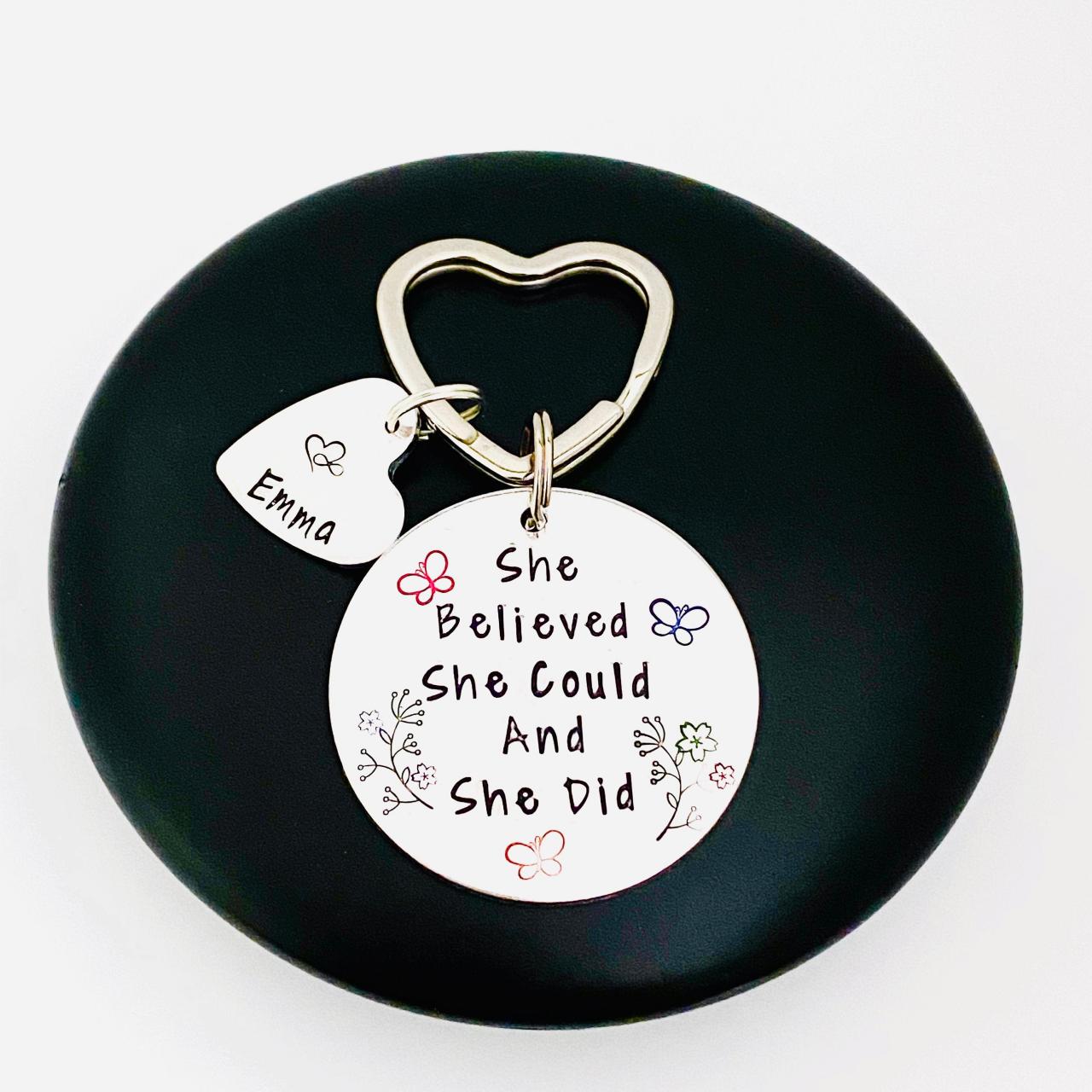 She Believed She Could And She Did Keyring, Personalised Name Keyring, Graduation Keychain, Motivation Gift, Graduation Gift, Gift For Her..