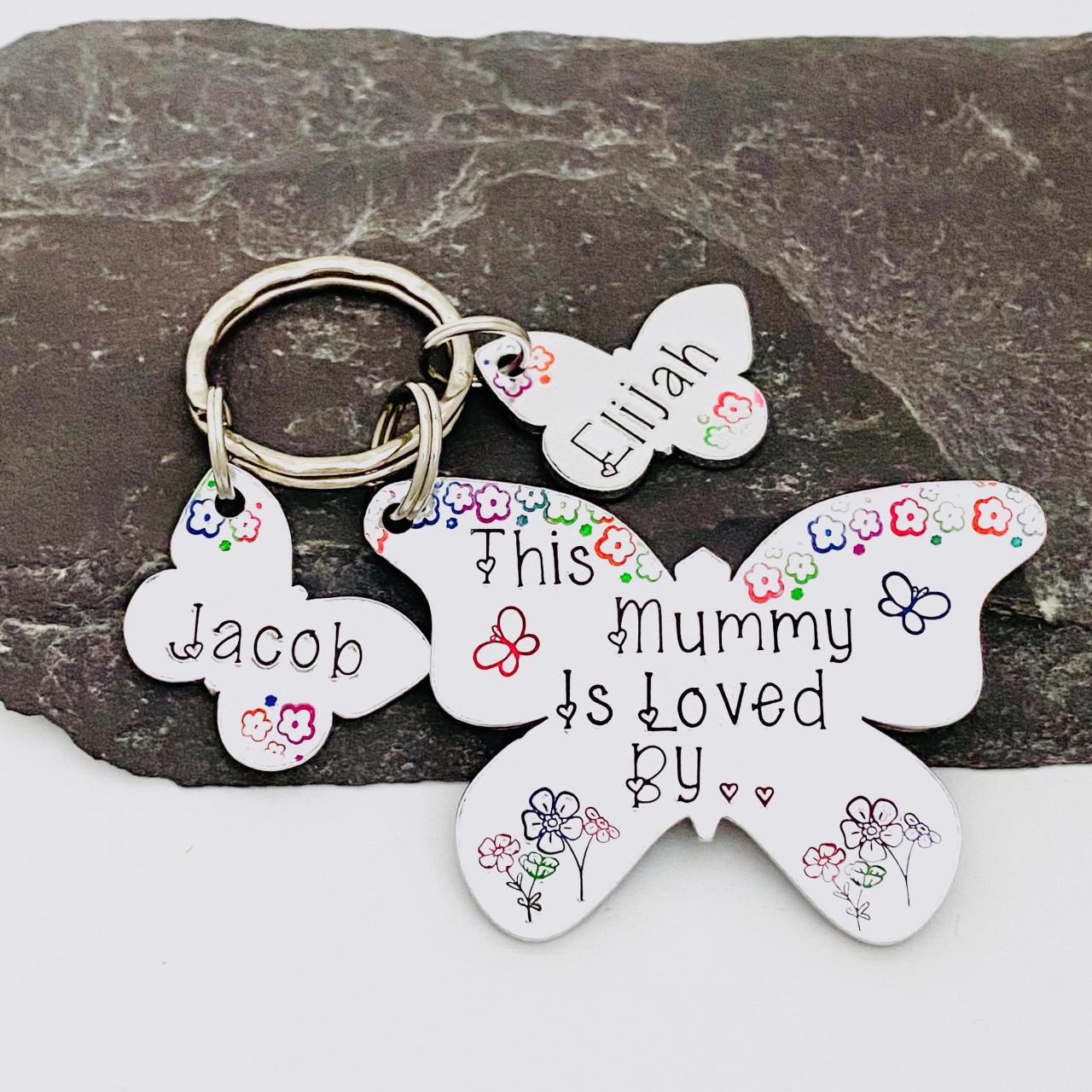 This Mummy Is Loved By Keyring Keychain, Personalised Gift For Mum, Gift For Mummy, Butterfly Keyring, Mothers Day Gift, Gift Off The Kids..
