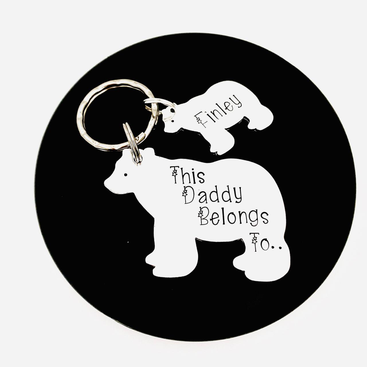 This Daddy Belongs To Keyring, Hand Stamped Daddy Papa Keychain, Bear Keyring, Grandad Grandpa Keyring, Fathers Day Gift, Gift Off The Kids..