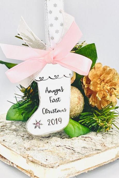 Personalised Baby's First Christmas Decoration, New Baby Gift, Christmas Stocking Ornament, Childs Name Tree Decoration, New Baby Gift