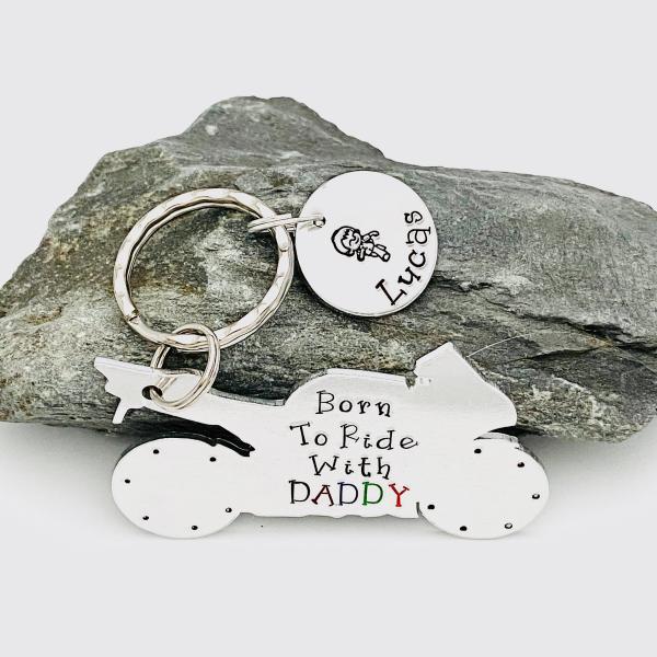 Born To Ride With Daddy Keyring, Personalised Motorbike Gift For Dad, Gift For Fathers Day, Biker Lover Keychain, Motorcycle Gift For Him..