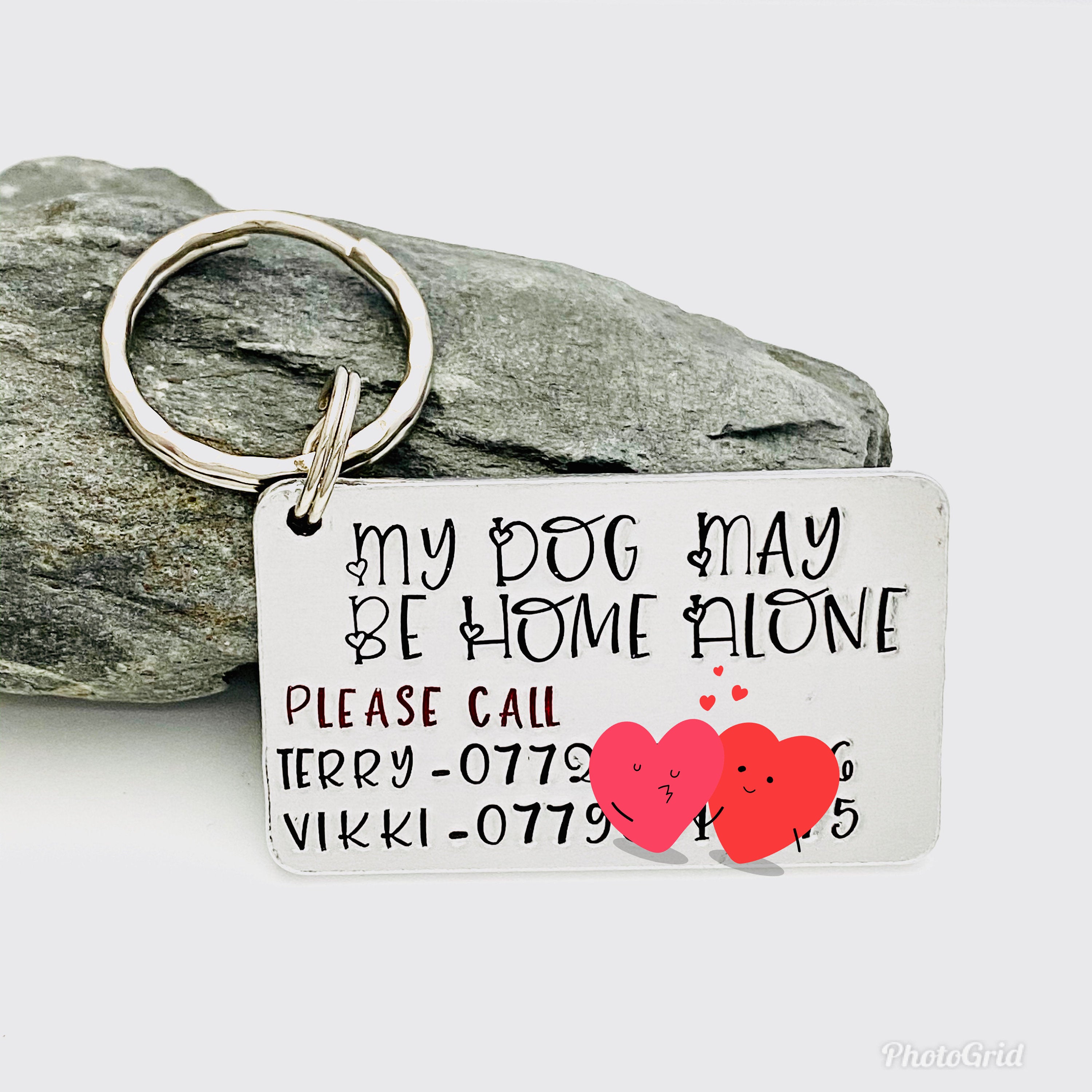 Personalised Pet Safety Keyring, Pets Home Alone Tag, Home Alone Keychain, Pet Emergency Gift